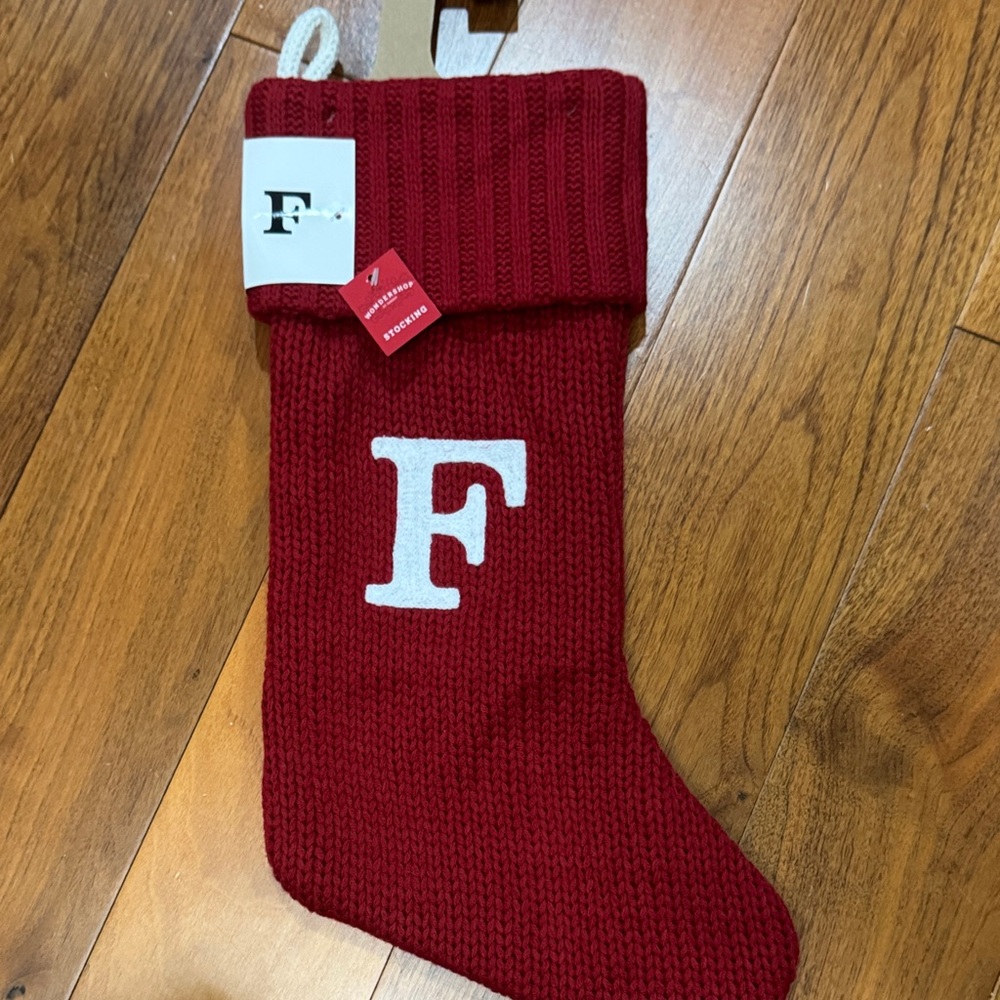 Wondershop Red Knit Stocking with White Letter F